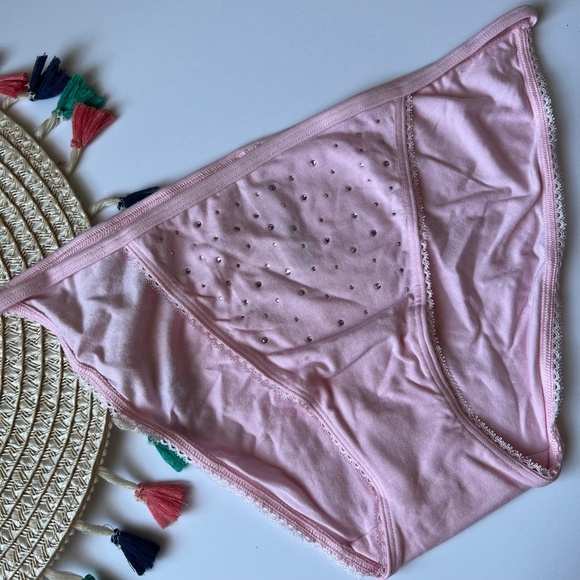 Victoria's Secret Stretch Cotton Scatter Shine String Bikini Panty Pink L NEW - Picture 2 of 3